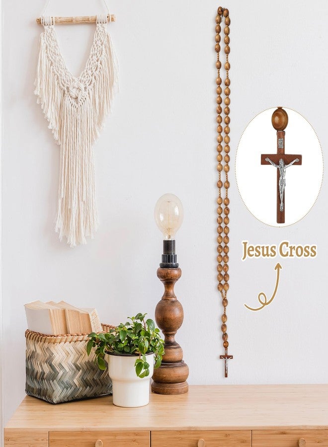 Quelay 42 Inches Catholic Holy Big Mix Beads Sanctified Rosary Handmade Natural Wood Chain Jesus Cross Large Wall Christian Rosary for Advent Prayer and Christmas Devotions - Image 4